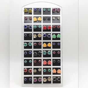 36 Pairs Assorted Stud Earrings Variety Sizes with Stand